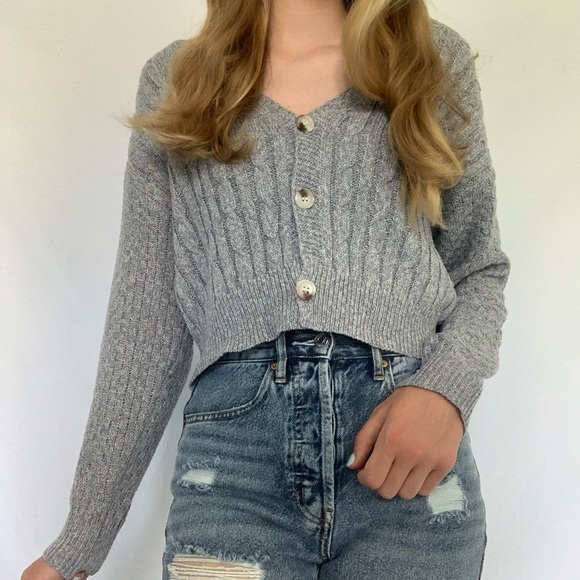 Gray Knit Button Up Cardigan - Picture 1 of 5